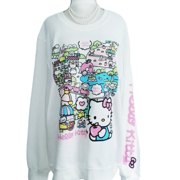 NEW Hello Kitty White Fleece Lined Sweatshirt Size L - Picture 2 of 16
